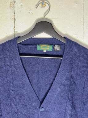 Vintage Maine Bay Traditionals Navy Blue Cable Knit Button Front Cardigan Sweate